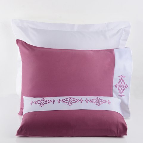 %100 Pamuk Saten Figure Nakış Nevresim Takımı Fuşya - King Size - Düz Çarşaf