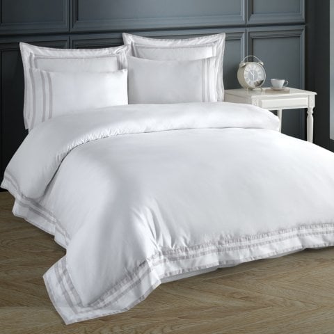 %100 Pamuk Saten Valeria Nevresim Takımı Gri - King Size - Düz Çarşaf