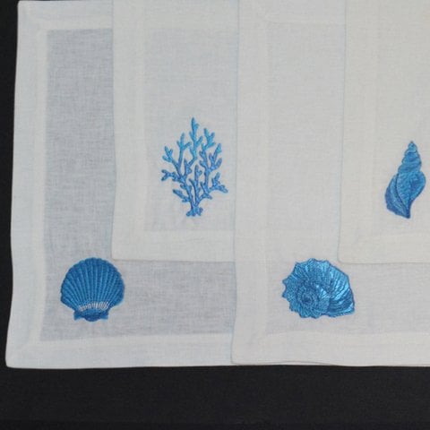 4'Lü Deniz Kabuğu Amerikan Servis Ekru – Mavi