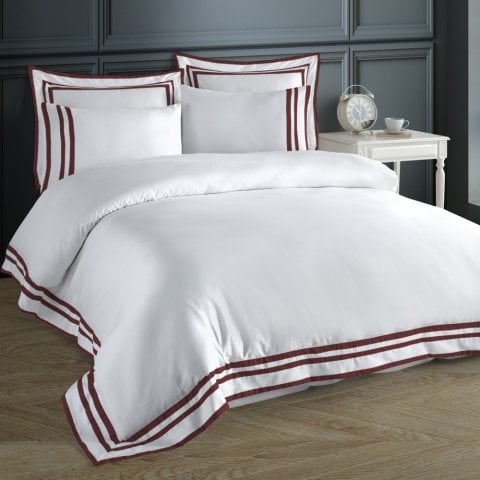 %100 Pamuk Saten Valeria Nevresim Takımı Bordo - King Size - Düz Çarşaf