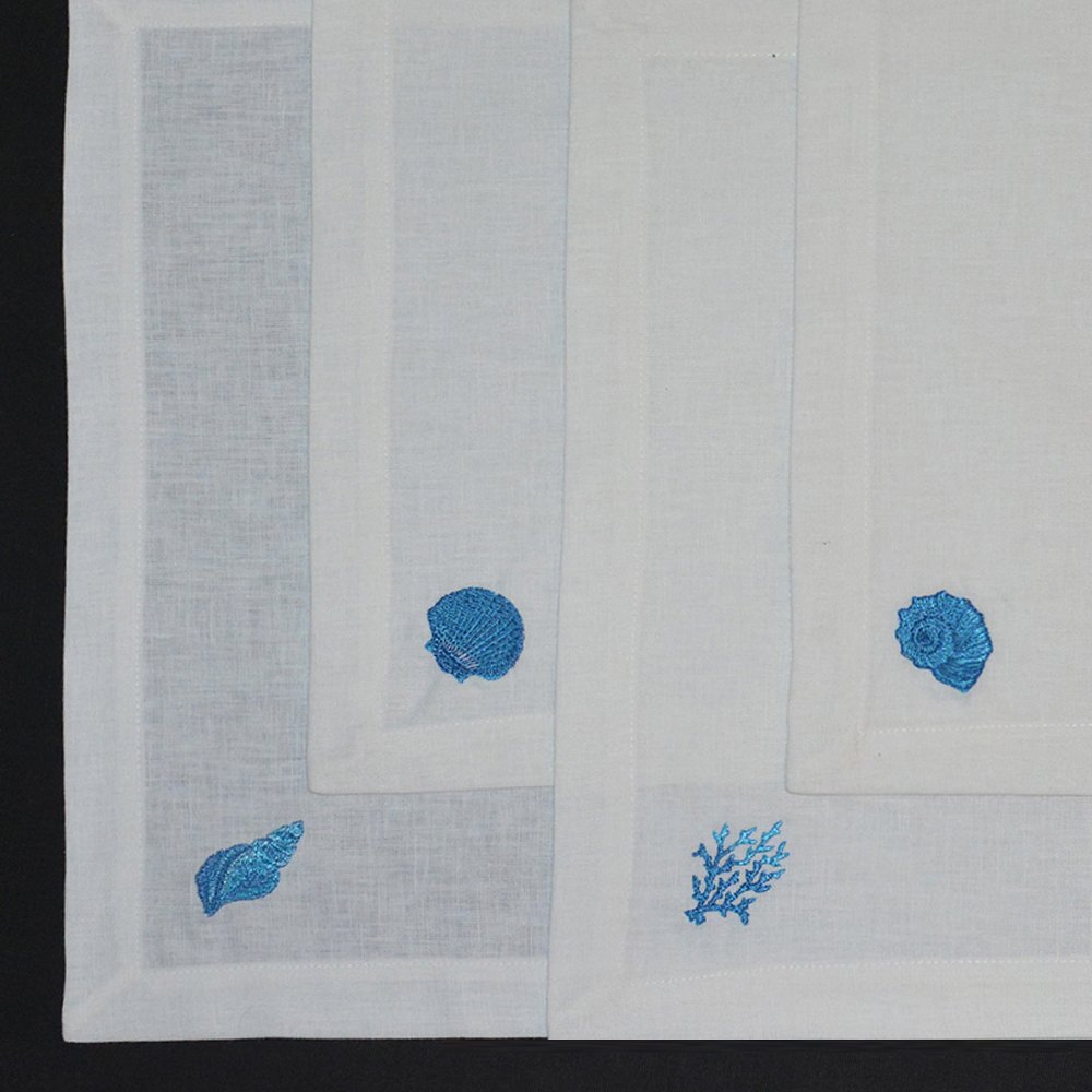 4'Lü Deniz Kabuğu Peçete Beyaz – Mavi - 50x50