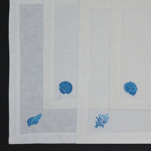 4'Lü Deniz Kabuğu Peçete Beyaz – Mavi - 40x40