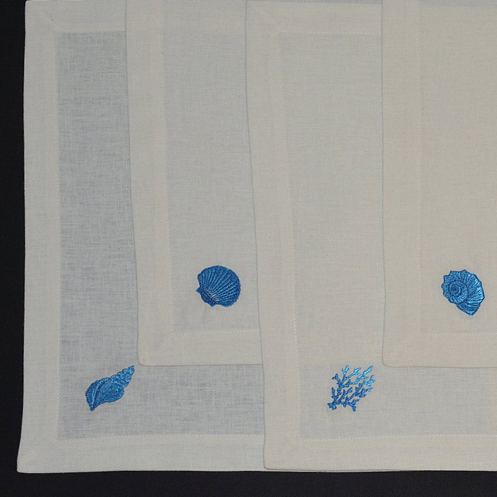 4'Lü Deniz Kabuğu Peçete Ekru – Mavi - 40x40