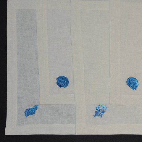 4'Lü Deniz Kabuğu Peçete Ekru – Mavi - 40x40