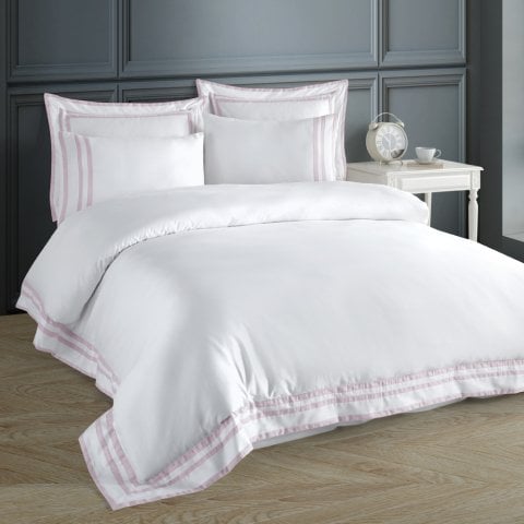 %100 Pamuk Saten Valeria Nevresim Takımı Pudra - King Size - Fitted Çarşaf