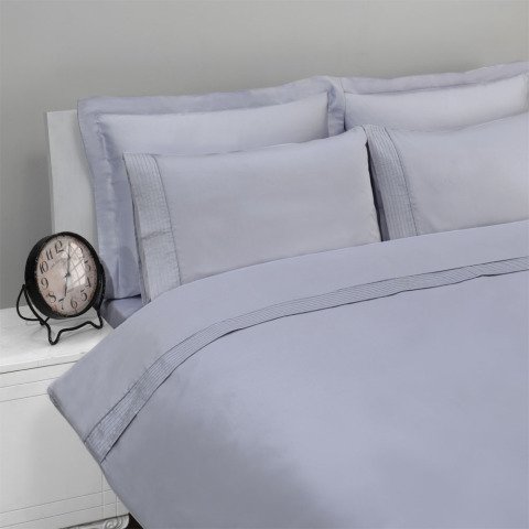 %100 Pamuk Saten Armürlü Biyeli Düz Boya Saten Nevresim Takımı Gri - Çift Kişilik - Düz Çarşaf
