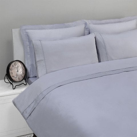 %100 Pamuk Saten Armürlü Biyeli Düz Boya Saten Nevresim Takımı Gri - Çift Kişilik - Fitted Çarşaf