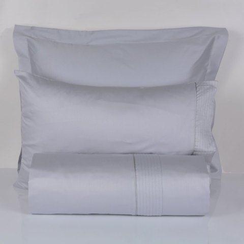 %100 Pamuk Saten Armürlü Biyeli Düz Boya Saten Nevresim Takımı Gri - Çift Kişilik - Fitted Çarşaf