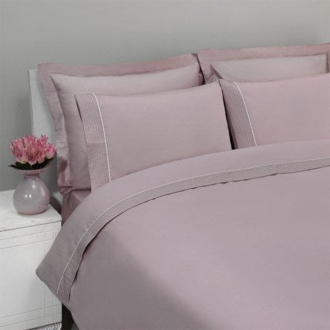 %100 Pamuk Saten Armürlü Biyeli Düz Boya Saten Nevresim Takımı Pembe - King Size - Fitted Çarşaf