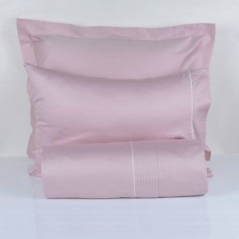 %100 Pamuk Saten Armürlü Biyeli Düz Boya Saten Nevresim Takımı Pembe - King Size - Fitted Çarşaf