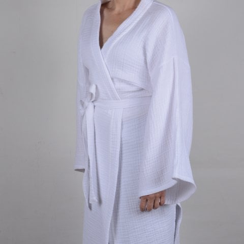 Kimono kesim müslin bornoz hafif ve nefes alabilir ev tekstili modeli