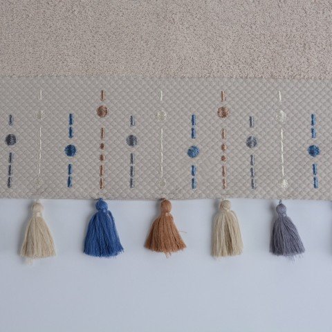 Nakışlı Püsküllü Bambu Havlu Bej - 30x50