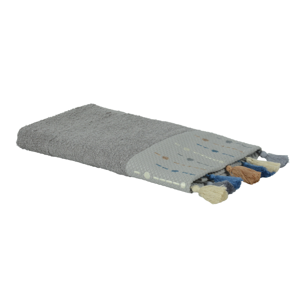 Nakışlı Püsküllü Bambu Havlu Gri - 50x90