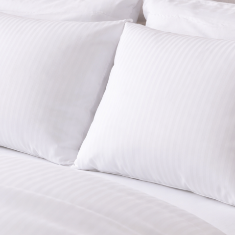 %100 Pamuk Saten Çizgili 0.5cm Saten  Nevresim Takımı Beyaz - King Size - Fitted Çarşaf