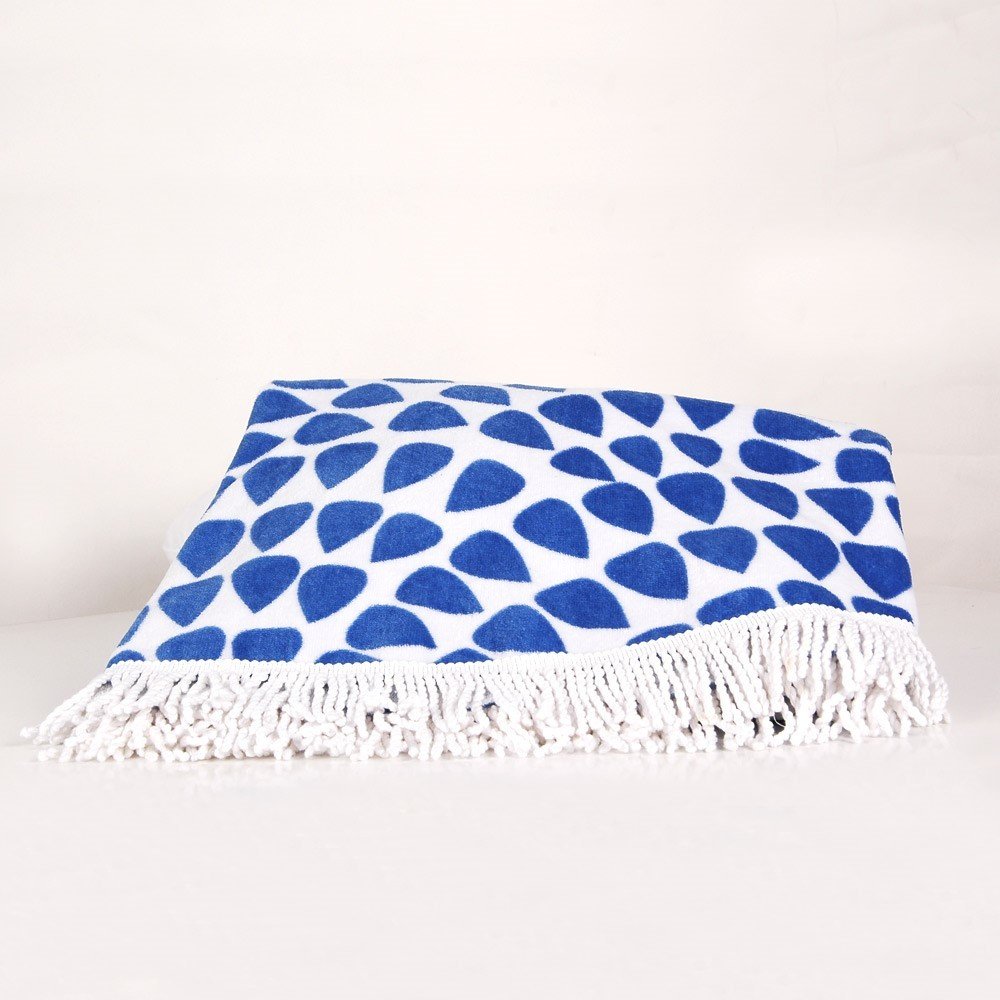 Yuvarlak Damla Desen Plaj Havlusu Lacivert