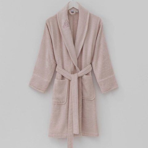 Nakışlı Bayan Bornoz L - Pudra