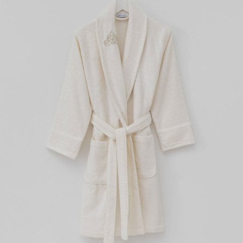 Nakışlı Bayan Bornoz L - Ekru