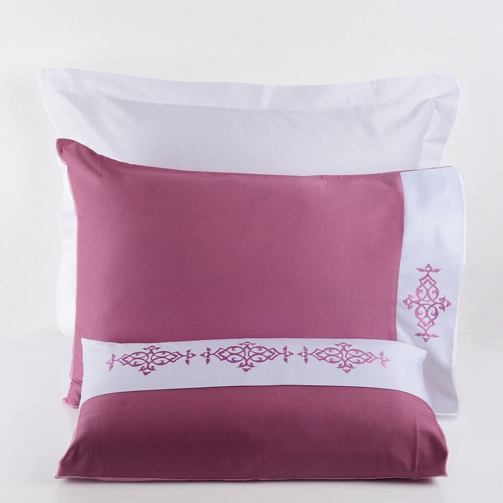 Figure Nakış Nevresim Takımı Fuşya - King Size - Fitted Çarşaf