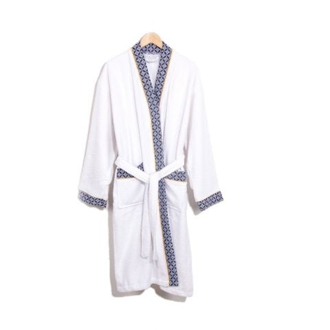 Lacivert Yaka Kimono Bornoz Seti