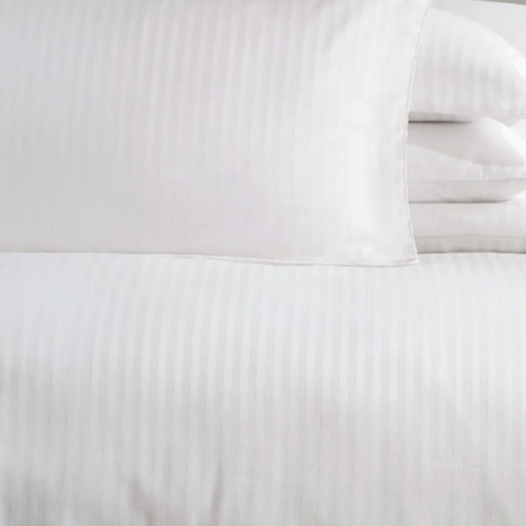 %100 Pamuk Saten Çizgili 0.5cm Saten  Nevresim Takımı Beyaz - Çift Kişilik - Düz Çarşaf