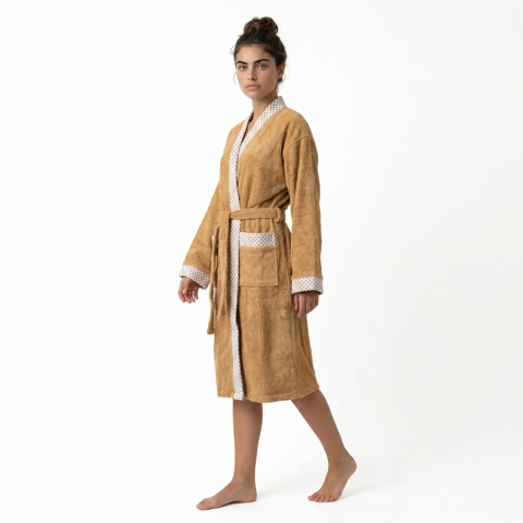 Beyaz Yaka Kimono Bornoz Seti