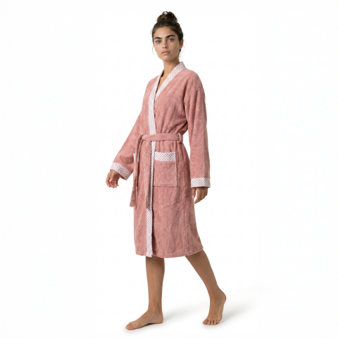 Beyaz Yaka Kimono Bornoz Seti