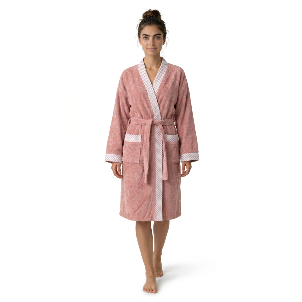 Beyaz Yaka Kimono Bornoz Seti