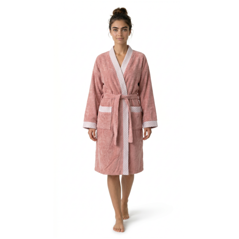 Beyaz Yaka Kimono Bornoz Seti