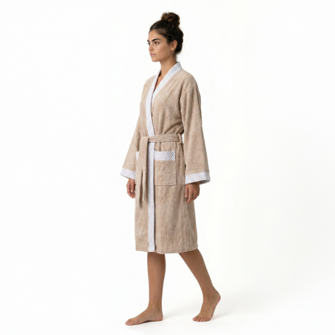 Beyaz Yaka Kimono Bornoz Seti
