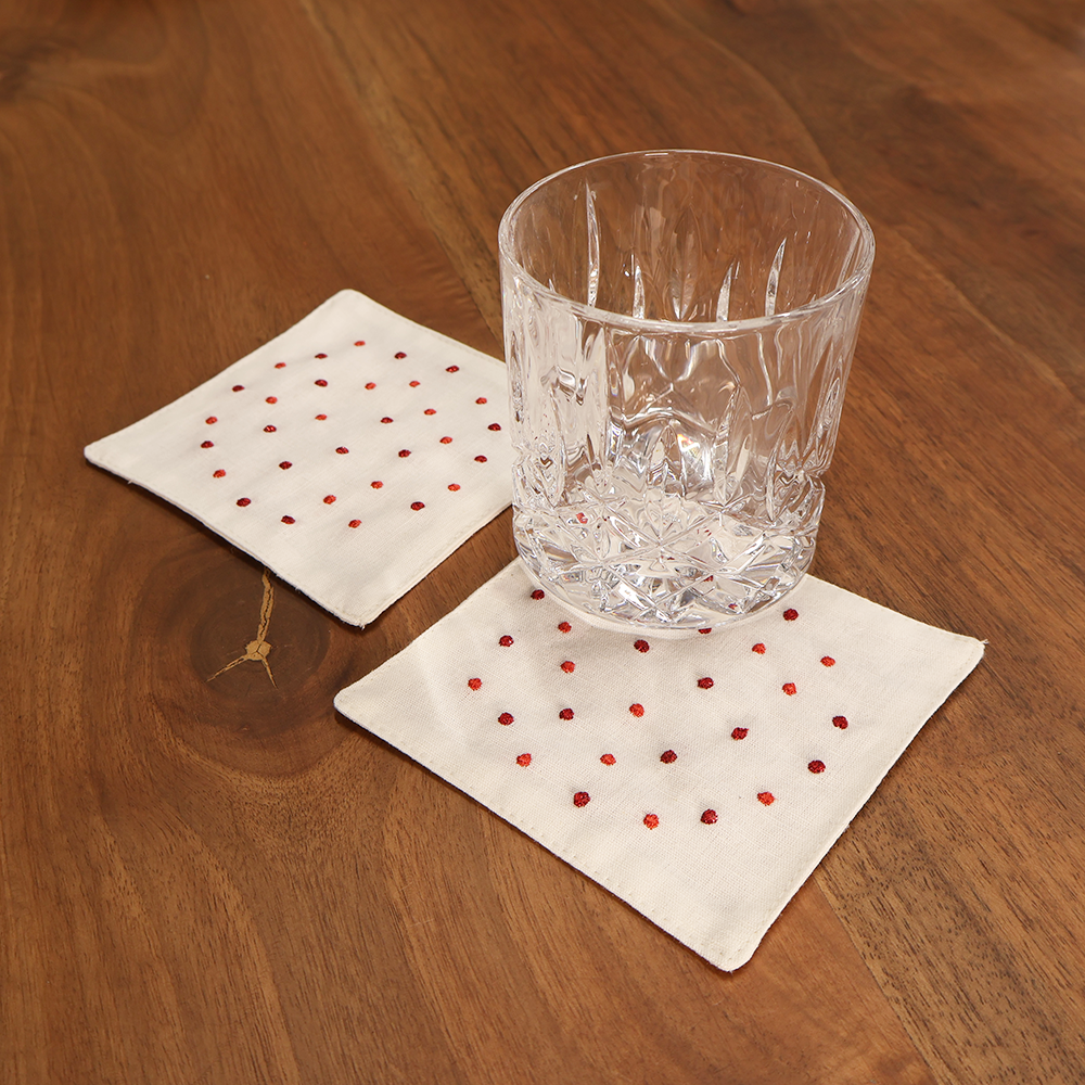 Spots Keten Bardak Altlığı Kırmızı - 10x10*2