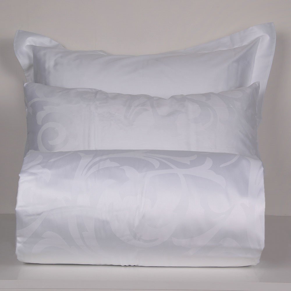 %100 Pamuk Saten Mate Jakarlı Saten  Nevresim Takımı Beyaz - Çift Kişilik - Düz Çarşaf