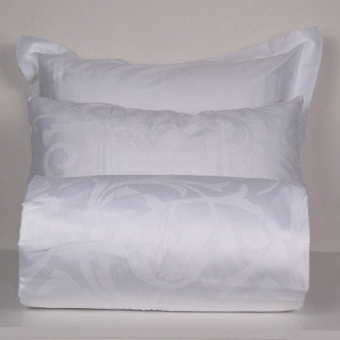 %100 Pamuk Saten Mate Jakarlı Saten  Nevresim Takımı Beyaz - Çift Kişilik - Düz Çarşaf