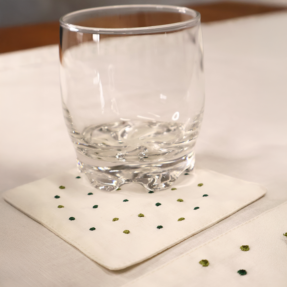 Spots Keten Bardak Altlığı Yeşil - 10x10*4