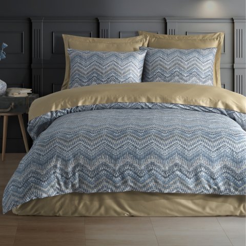 %100 Pamuk Saten Sara Nevresim Takımı Mavi - Çift Kişilik - Fitted Çarşaf