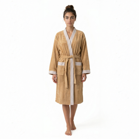 Beyaz Yaka Kimono Bornoz Seti M-L - Hardal