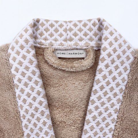 Beyaz Yaka Kimono Bornoz Seti L-XL - Bej