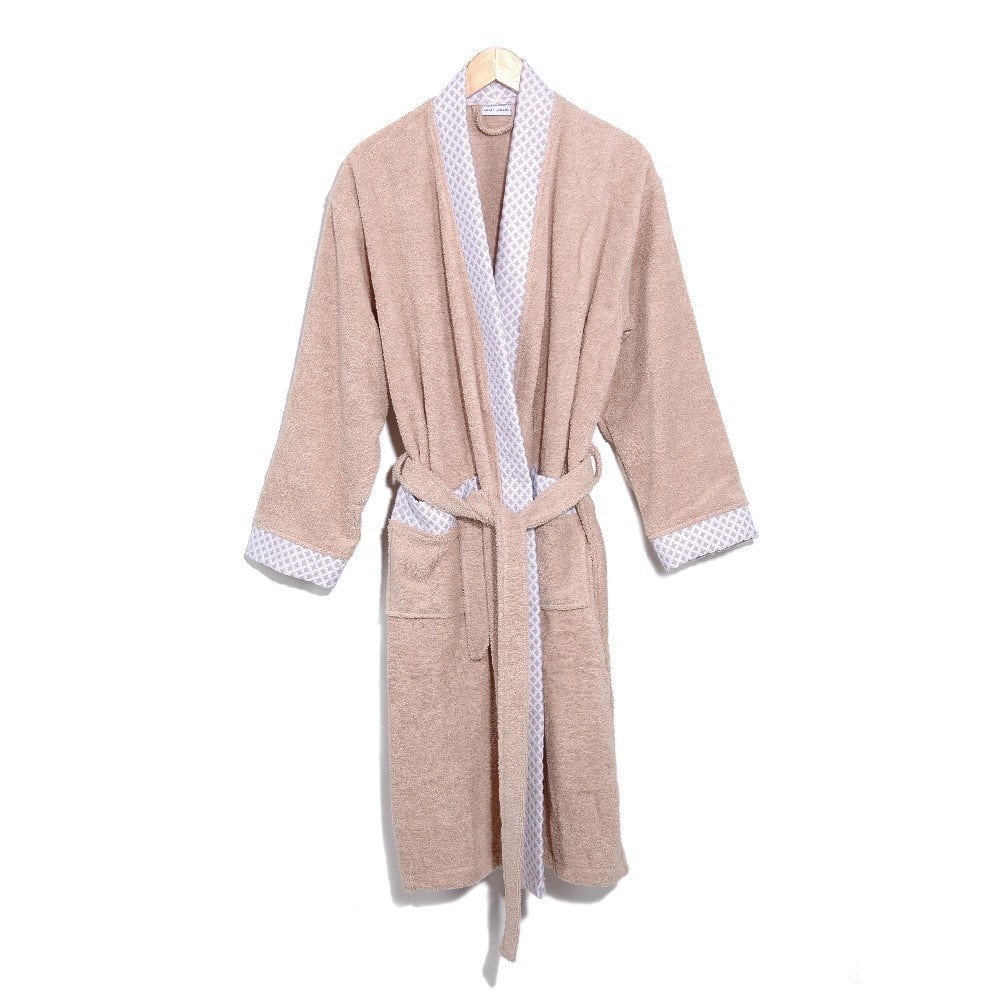 Beyaz Yaka Kimono Bornoz Seti L-XL - Bej