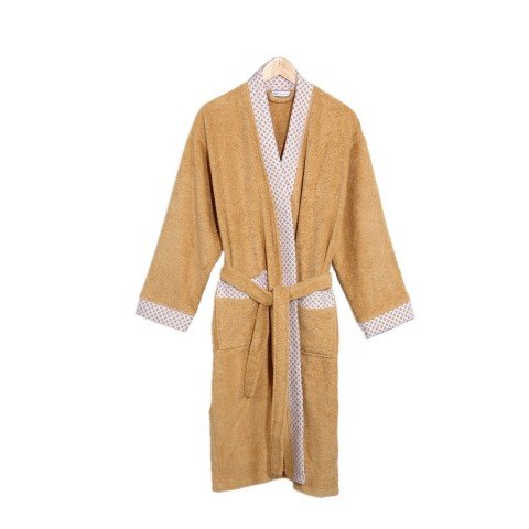 Beyaz Yaka Kimono Bornoz Seti L-XL - Hardal