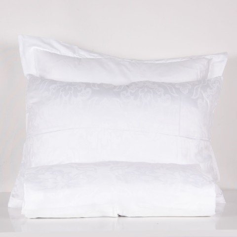 %100 Pamuk Saten Modal Jakar  Nevresim Takımı Beyaz - Çift Kişilik - Düz Çarşaf