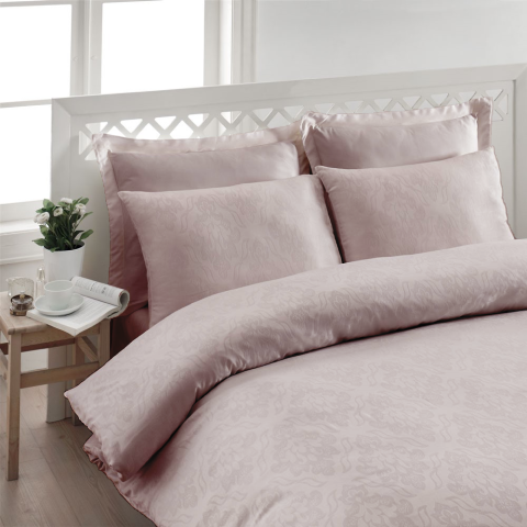 Pudra rengi çift kişilik düz çarşaf takımı 240x260 nevresim ve yastık kılıflı