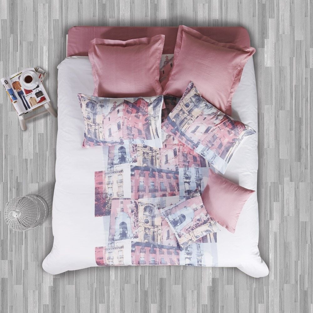 %100 Pamuk Saten Venice Nevresim Takımı Pembe - Tek Kişilik - Fitted Çarşaf