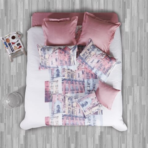 %100 Pamuk Saten Venice Nevresim Takımı Pembe - Tek Kişilik - Fitted Çarşaf