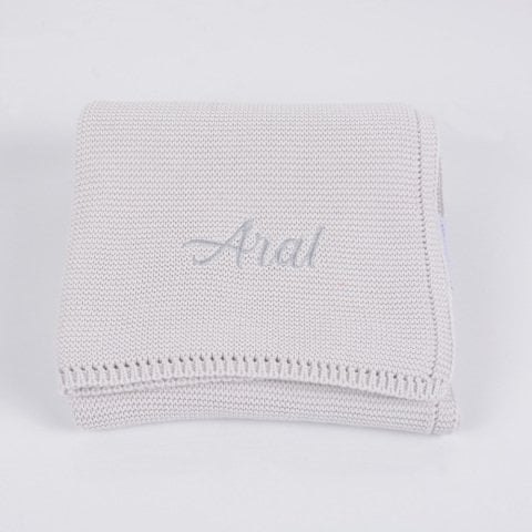 Kişiye Özel Nakışlı Bebek Pamuk Düz Örgü Battaniye