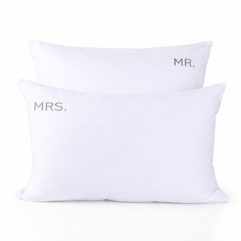 MR. MRS. Nakışlı Yastık Kılıfı Silver - Volanlı Yastık Kılıfı - 80 Tel Kumaş