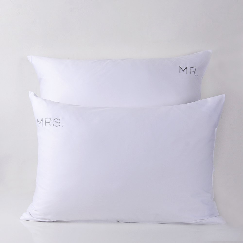 MR. MRS. Nakışlı Yastık Kılıfı Silver - Standart Yastık Kılıfı - 120 Tel Kumaş
