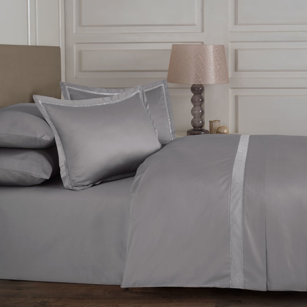 Gri çift kişilik düz çarşaf nevresim takımı 240x260 yastık kılıflı ev tekstili seti