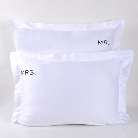MR. MRS. Nakışlı Yastık Kılıfı Black - Volanlı Yastık Kılıfı - 120 Tel Kumaş