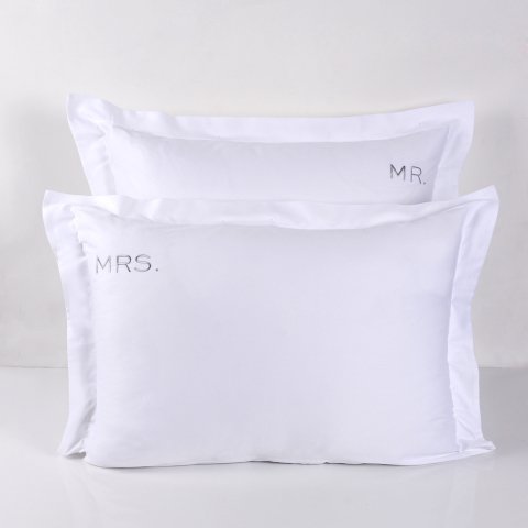 MR. MRS. Nakışlı Yastık Kılıfı Silver - Volanlı Yastık Kılıfı - 120 Tel Kumaş