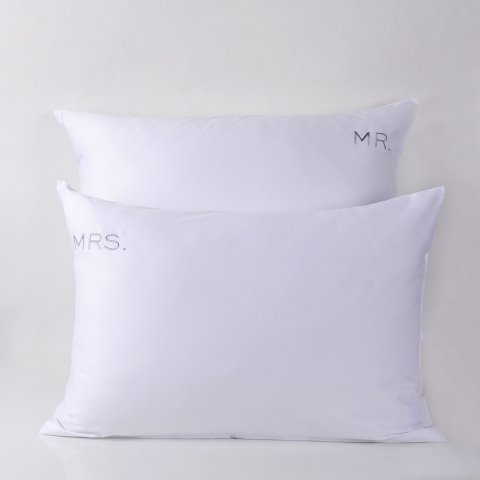 MR. MRS. Nakışlı Yastık Kılıfı Silver - Standart Yastık Kılıfı - 80 Tel Kumaş