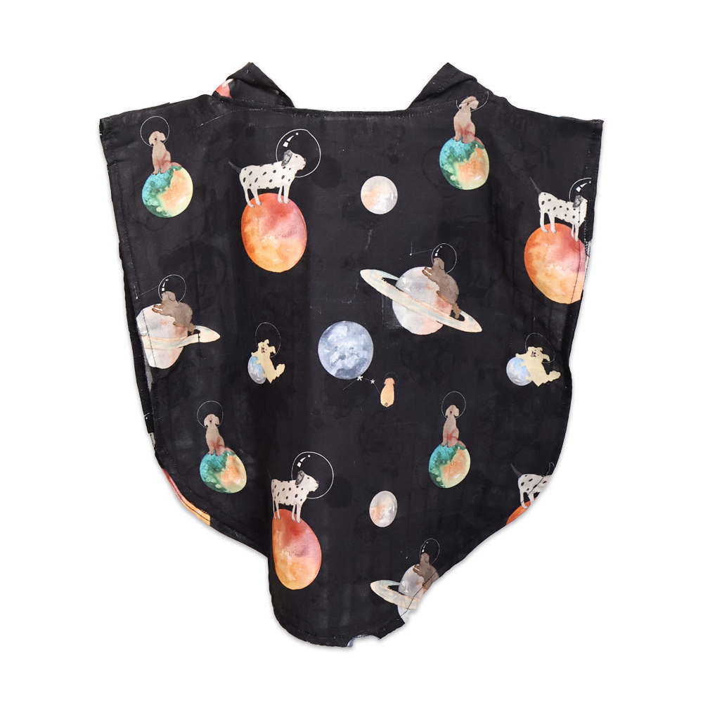 Galaxy Dog Desenli Organik Müslin Çocuk Panço Çift Kat Dijital Baskılı
